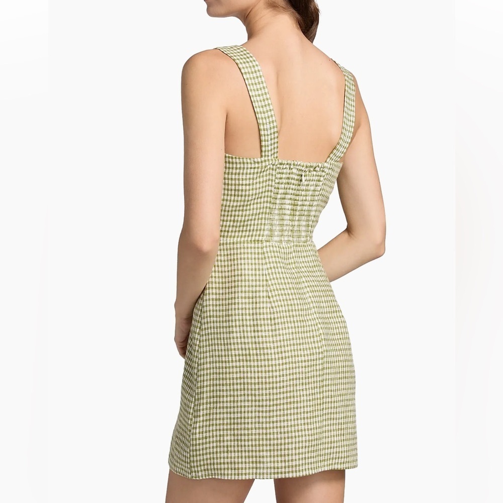 Reformation NWT Celosia Gingham Linen Mini Dress in Avocado Check Size 0 - Picture 11 of 11